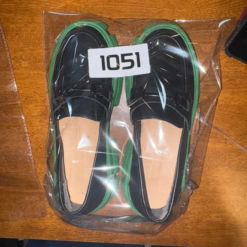 Steve Madden Trifecta Black Leather Green Chunky Platform Lug Loafers 6.5M